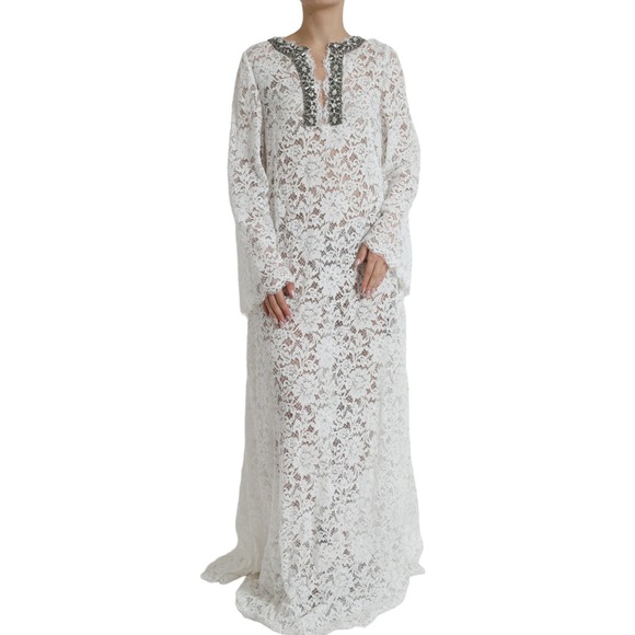 Dolce & Gabbana White Lace Crystal Embellished Shift Maxi Dress Gown NWT - Picture 1 of 6